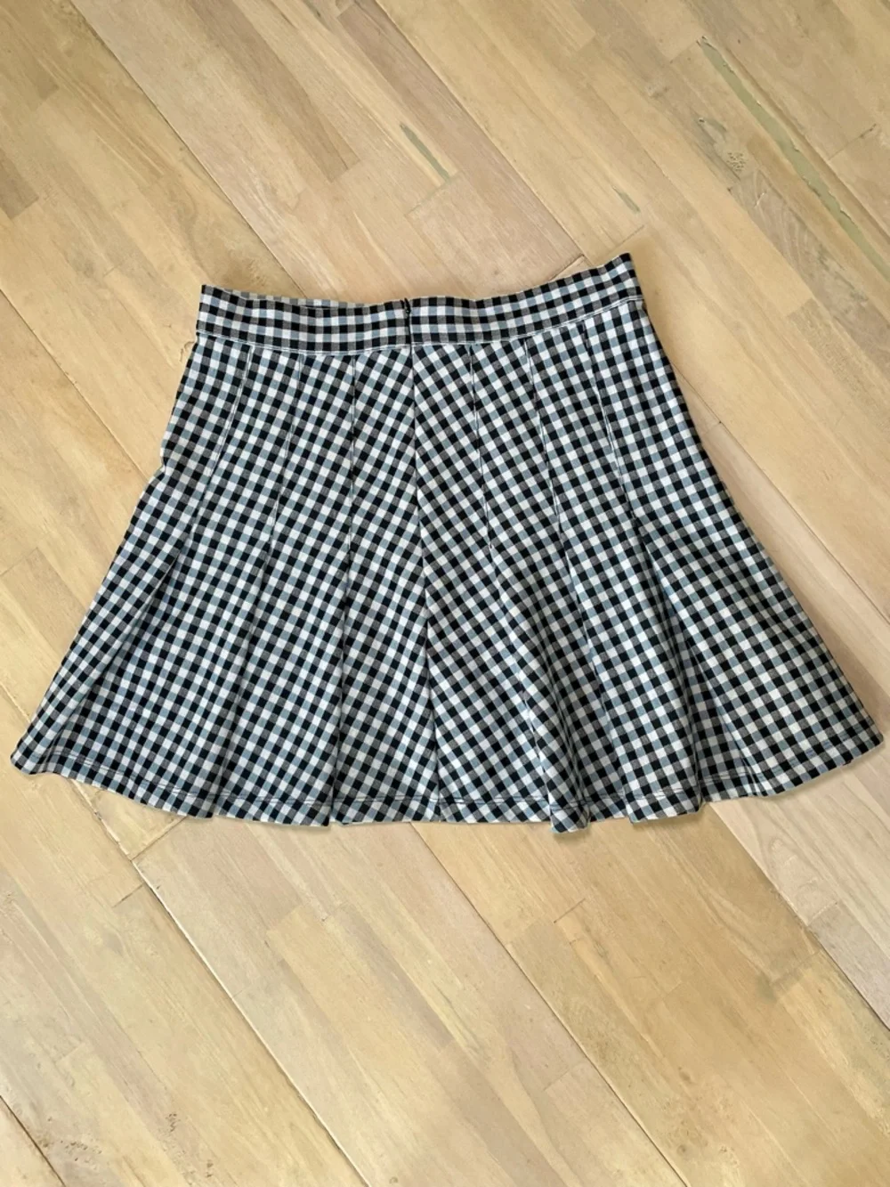 Free People Navy Blue & White Gingham Pleated Skater Mini Skirt Size 10